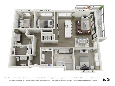 Floor plan for 3 beds, 2 baths, 1583 sqft